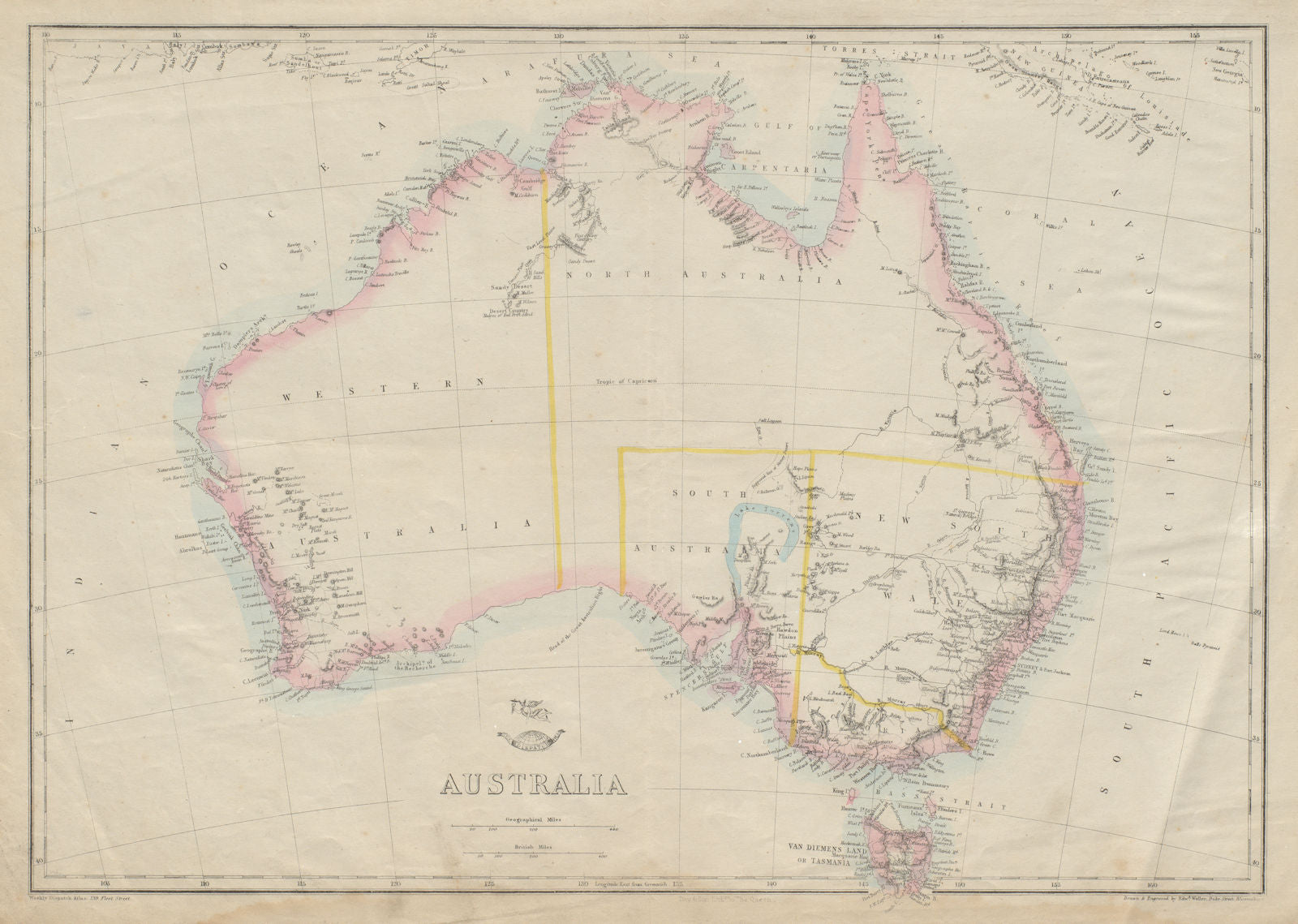 AUSTRALIA showing 1856 states pre-Queensland 'North Australia'. WELLER 1862 map
